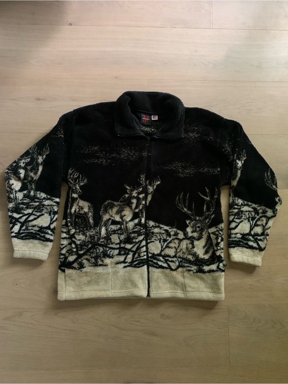 Mazmania Men M Vintage USA Fleece Jacket Whitetail Deer Hunting Mountain Granola